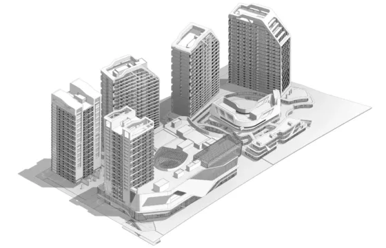 A Revit 3D Model of a building composed by five towers